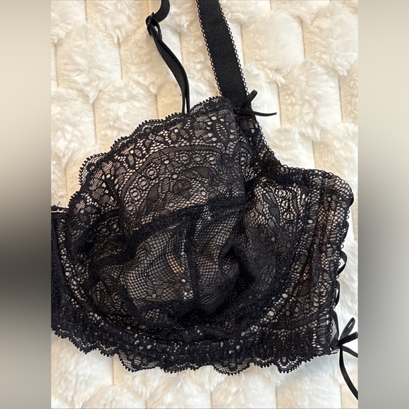 Adore Me Womens Black Lace Mesh  Underwire Back Closure Bra 40D Coquette - Picture 2 of 13